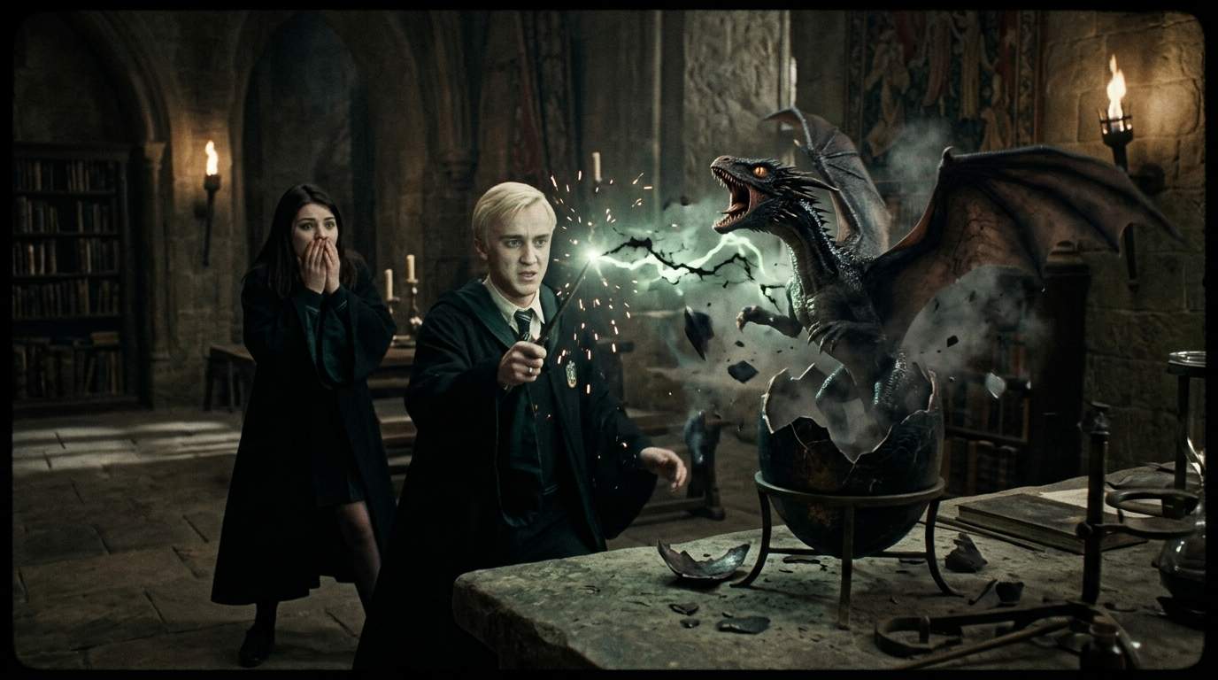 Hogwarts Stunned: Slytherin Heir Unleashes Forbidden Dragon with Dark Arts, Igniting Ancient Prophecy!
