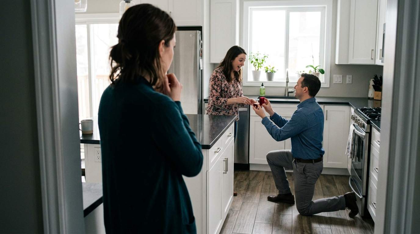 Walking into my own kitchen, I saw my fiancé proposing to another woman.
