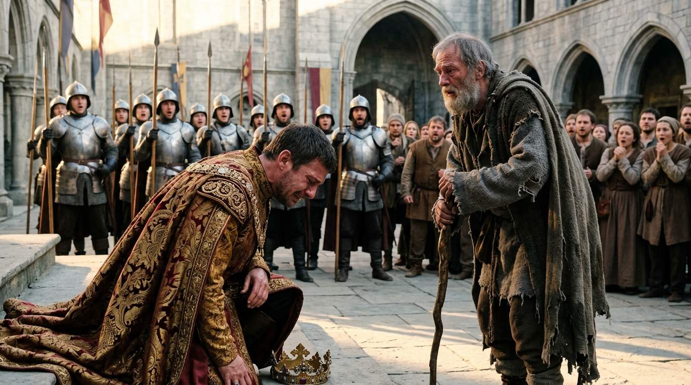 Royal Secret Rocks Monarchy: Why Did a King Kneel to a Ragged Commoner in Front of His Entire Kingdom, Sparking a Palace Scandal?