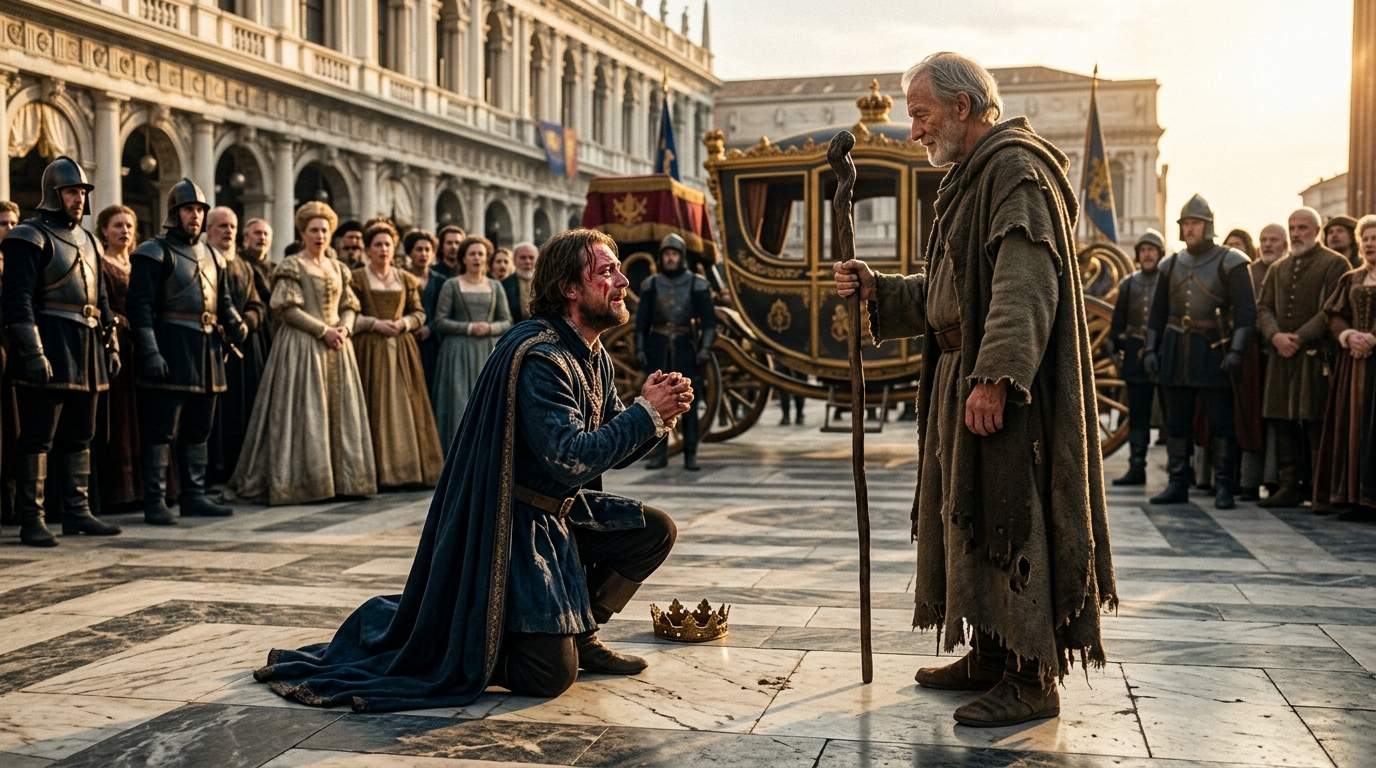 King's Shocking Kneel: Royal Secret Revealed as Beggar Halts Palace Procession in Viral Moment