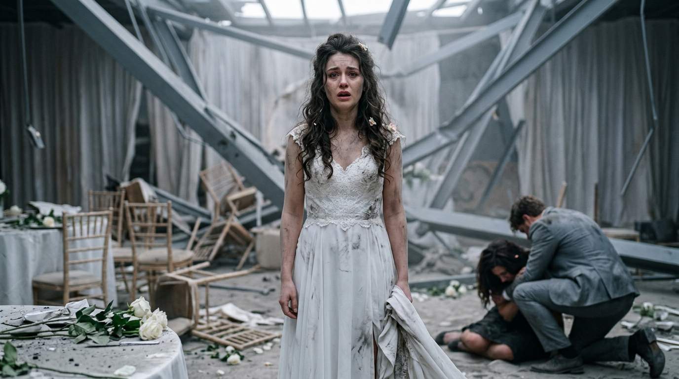 My wedding reception collapsed, but the real horror was seeing my new husband shielding her from the debris.