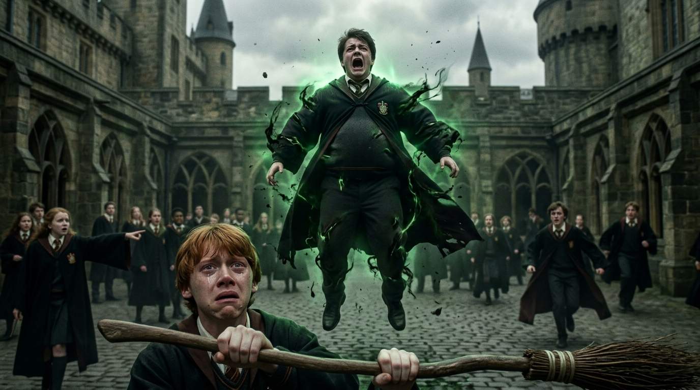 Hogwarts Student Balloons Violently Skyward After Ron Weasley's Forbidden Potion Attack: Dark Magic Unleashed?