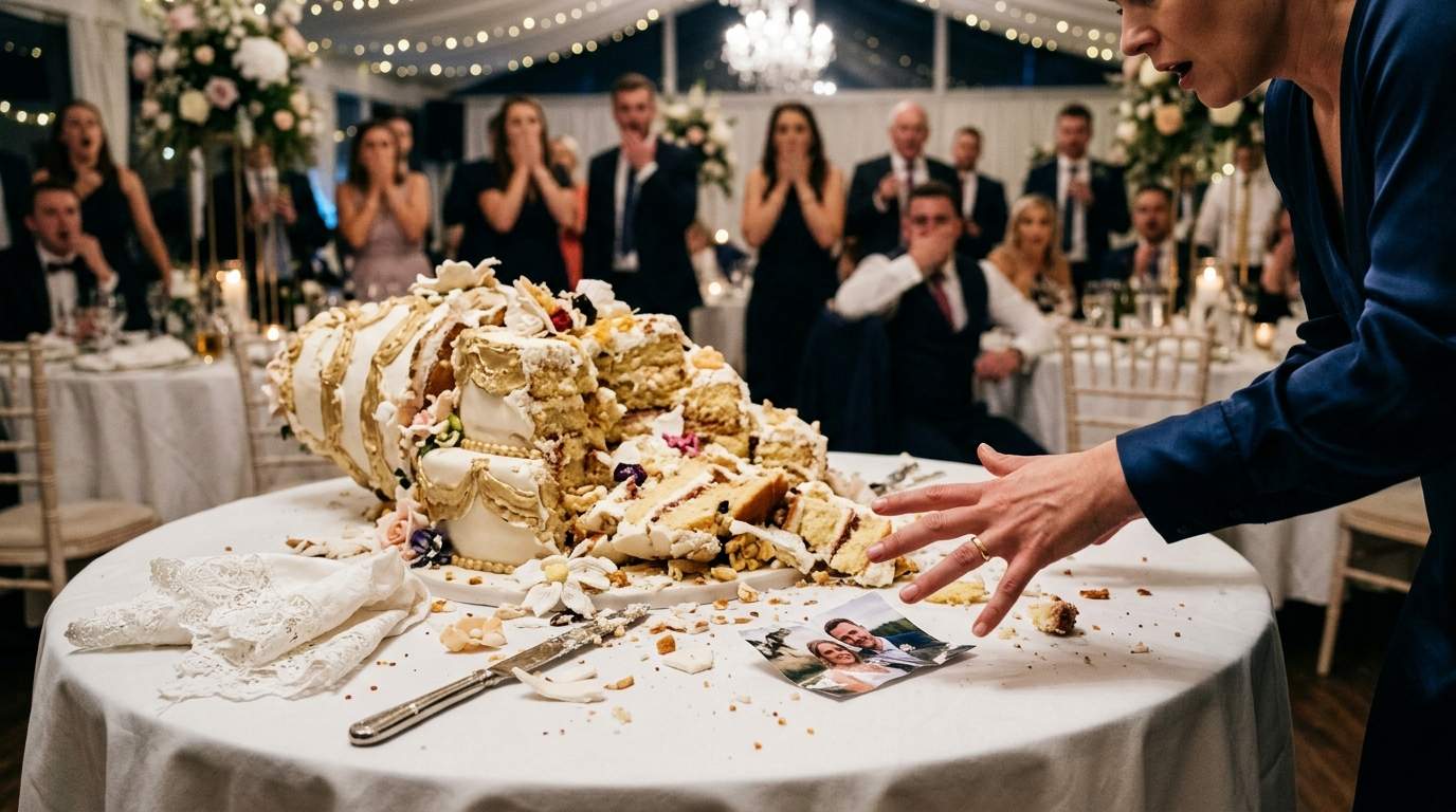 The wedding cake crashed to the floor, exposing a hidden truth that ruined my sister's big day.