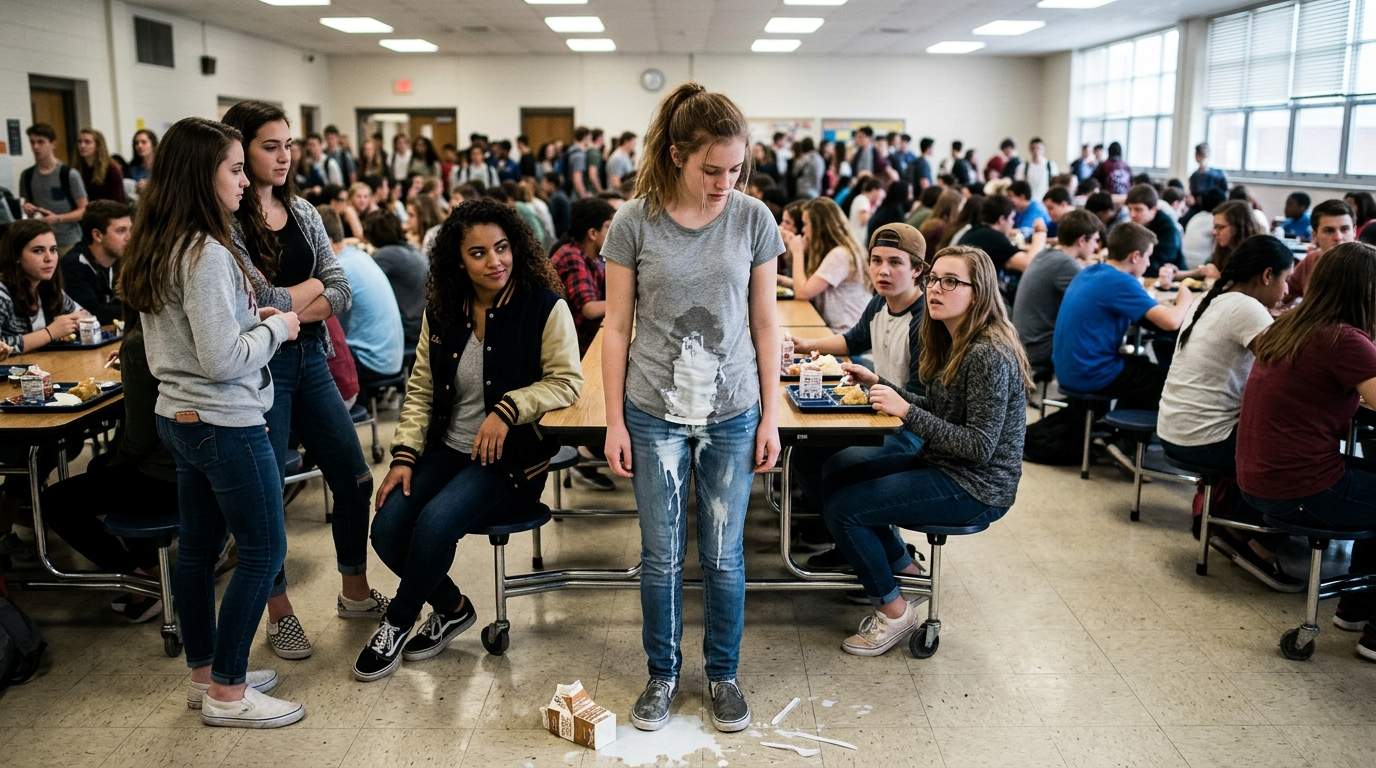 The silence after the milk spilled in the cafeteria