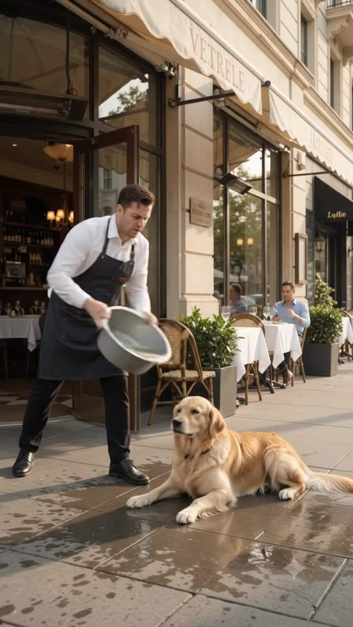 SHOCKING VIRAL VIDEO: Waiter’s Cruel Act Against a Trembling Dog Outside Luxury Restaurant Sparks Outcry – But Who Is The Wealthy Owner?