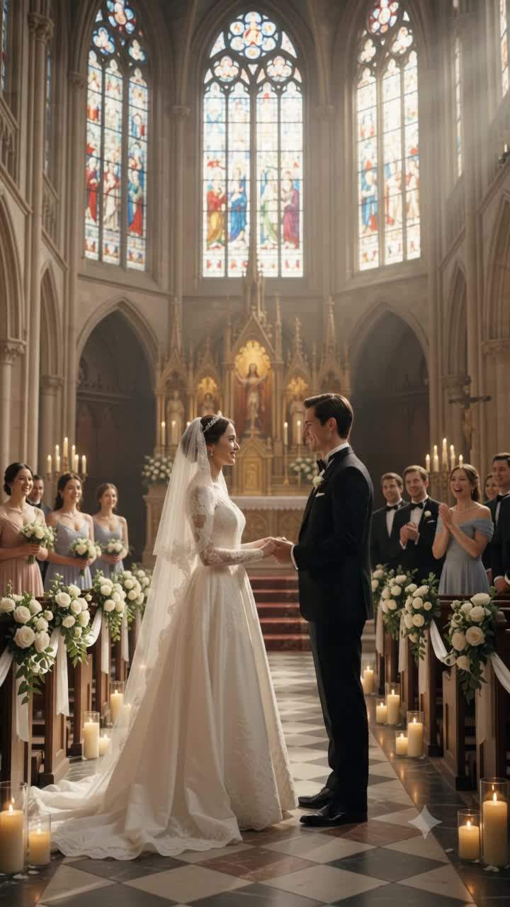 Mysterious Magic Transforms Bride Into Kitten During Grand Fantasy Wedding Ceremony in Cathedral
