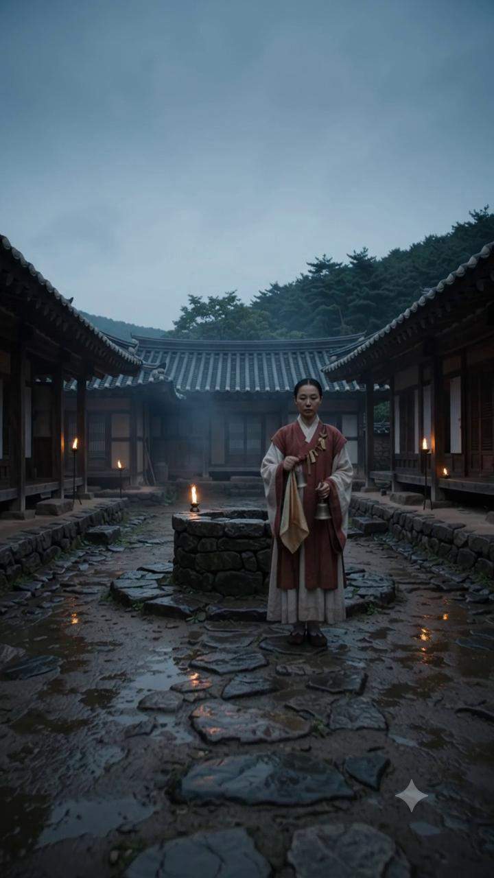 A Goryeo Mudang Confronts an Imugi's Ancient Secret at the Well, Only to Face a Reflection That Isn't Her Own.