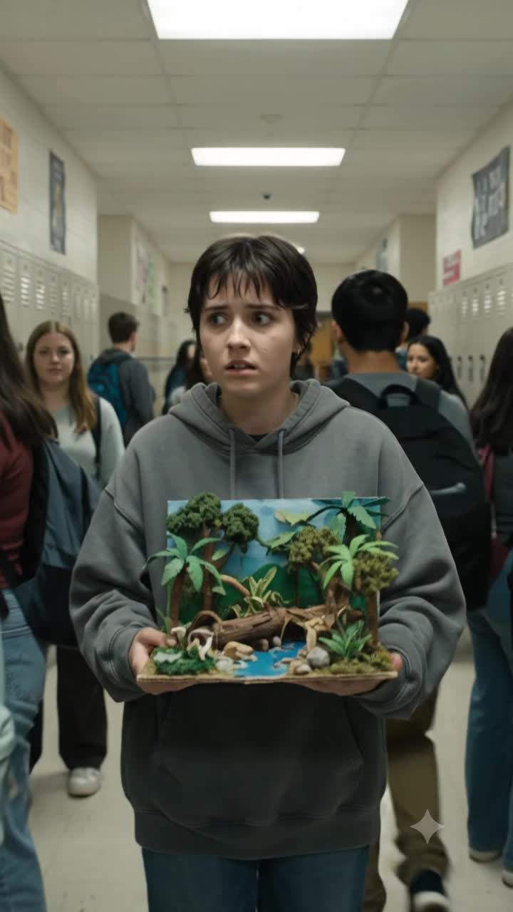 I still remember the crunch of my diorama in the crowded hall.