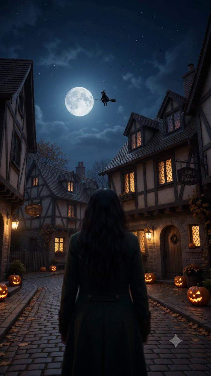 Midnight Thief: Witch Confronts Masked Child on Her Ancient Broom, Uncovers Forgotten Halloween Mystery