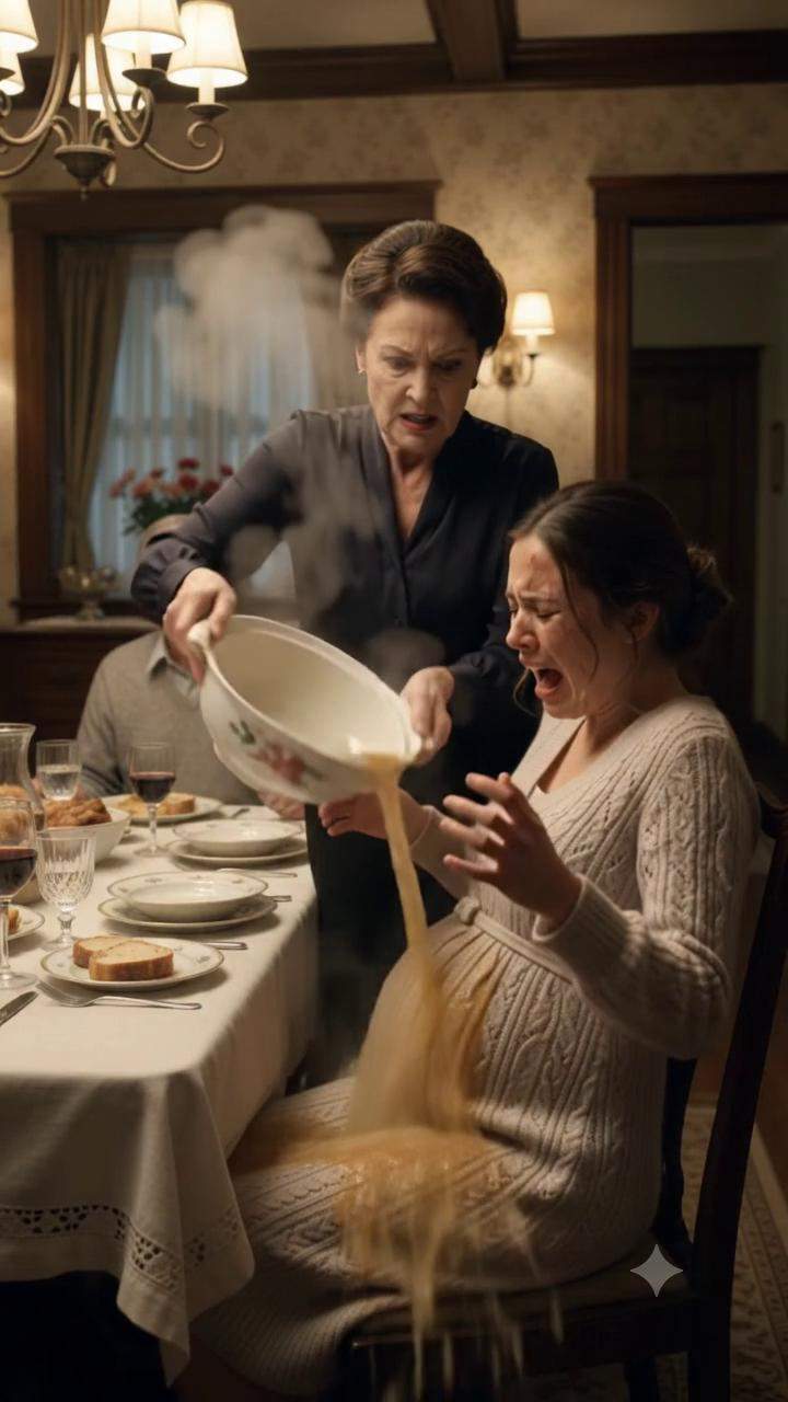 Boiling Soup, Frozen Silence: Mother-in-Law Unleashes Vicious Attack During Family Dinner, Exposing Shocking Pregnancy Secret