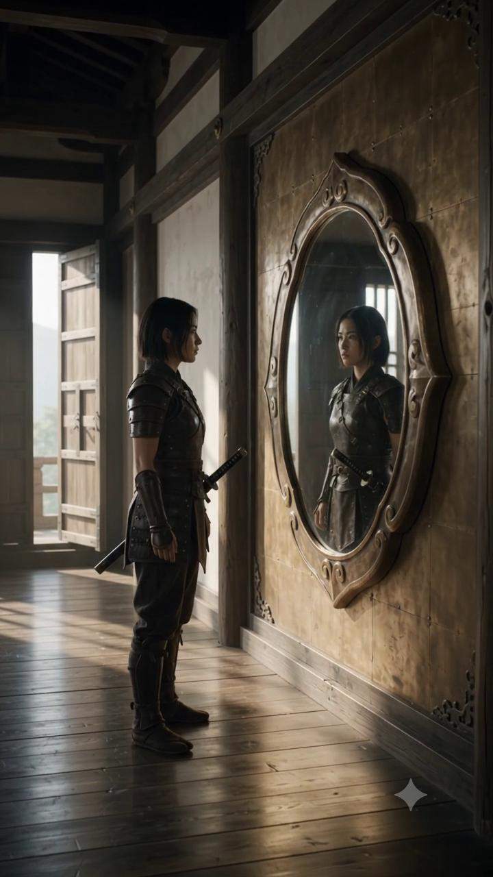 The Warrior's Reflection Whispered a Cursed Lineage Secret in the Ancient Castle Halls, Revealing Her Hidden Past.