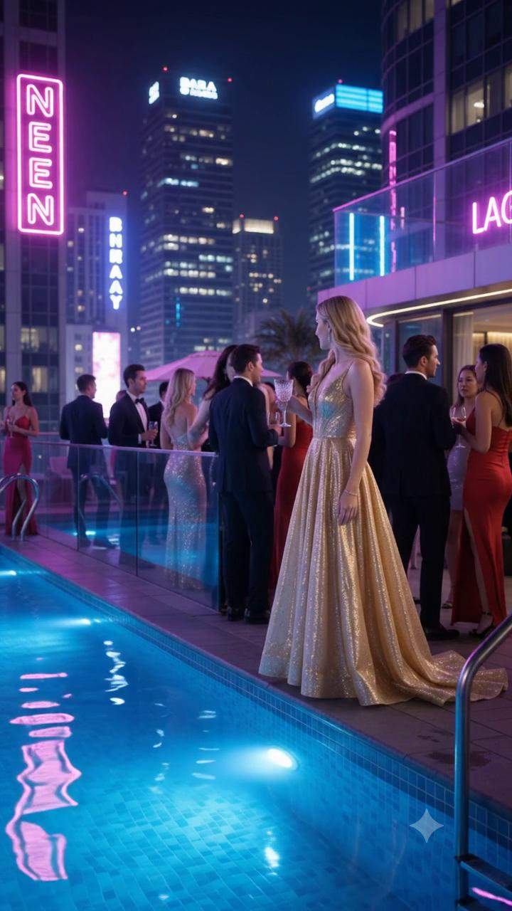 Rooftop Pool Party Disaster: Heiress Plunged Into Water, Her Secret Identity Revealed In Horrifying Transformation