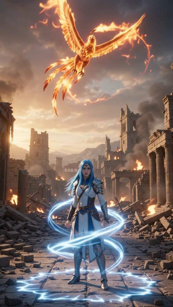 Blue-Haired Warrior's Ancient Ally Turns: The Shocking Truth Behind Aethelgard's Ruin Revealed by Dragon and Phoenix in EPIC Fantasy Battle!