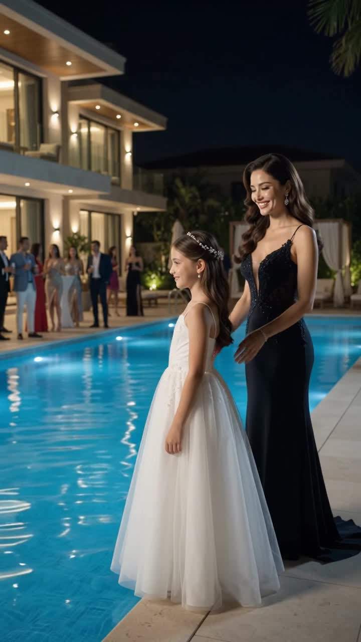 Shocking Poolside Shove: Billionaire's Fiancée Unleashes Fury On Girl In White Gown At Luxury Party, Sparking High Society Scandal!