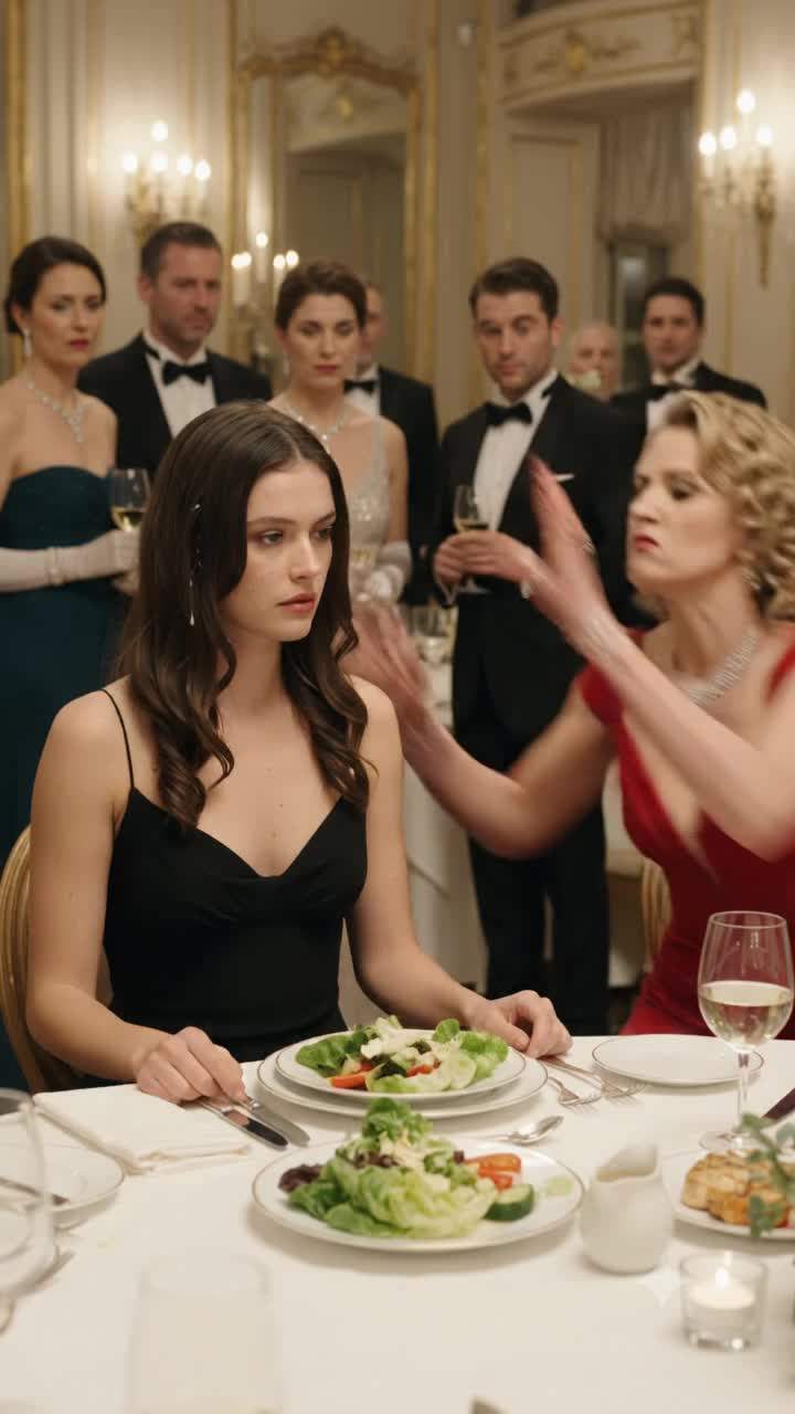 Elite Charity Dinner Explodes: Young Woman Humiliated with Salad Unleashes SHOCKING Revenge, Halting Billionaires' Gala